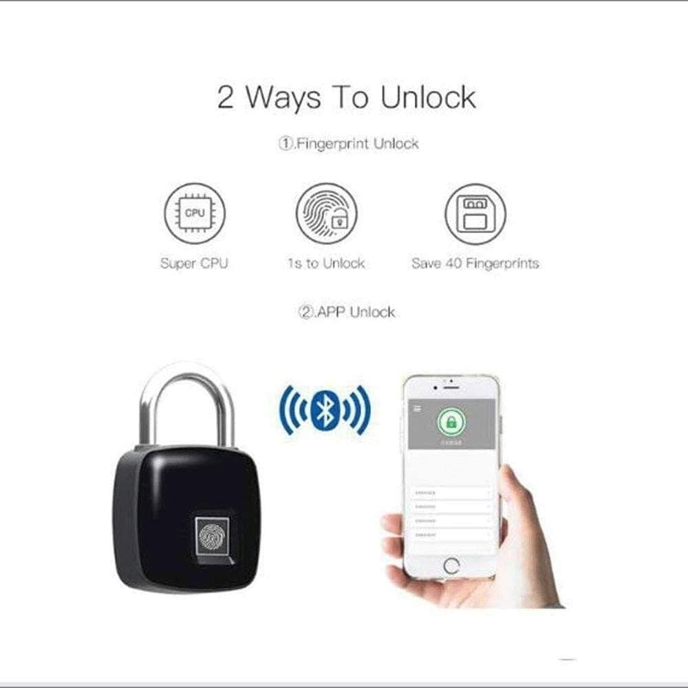 Candado sin llave con huella dactilar, Candado de Huella Digital 75x48x15mm Carga USB Sin Llave Bluetooth