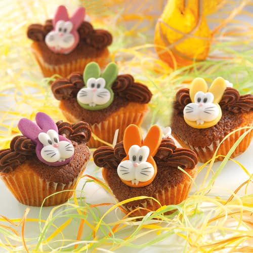 Günthart 80 Stück Hasenköpfe aus Marzipan und Zucker bunt gemischt in den Farben grün, gelb, orange, pink und lila