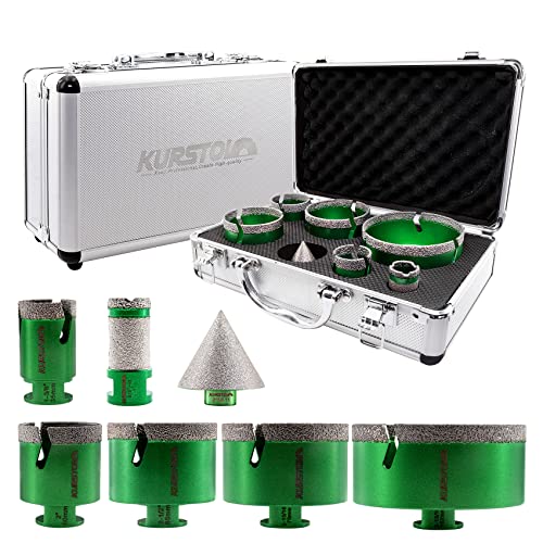 Tile Hole Saw Kit - 5pcs 35/50/65/75/102mm Diamond Core Drill Bits+1" Versatile Drilling Milling Bit+2" Beveling Chamfer Bit 5/8-11" Thread for Porcelain Ceramic Granite Marble Angle Grinder