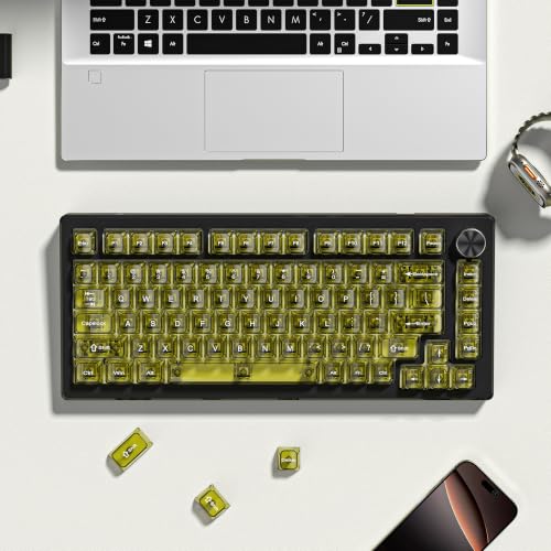 Image of dagaladoo Clear keycaps,Transparent Keyboard keycaps,Jelly Key caps Set,Shine Through keycap，MDA Profile Keyboard caps for Mx Switches Mechanical Keyboard(Dark Yellow)
