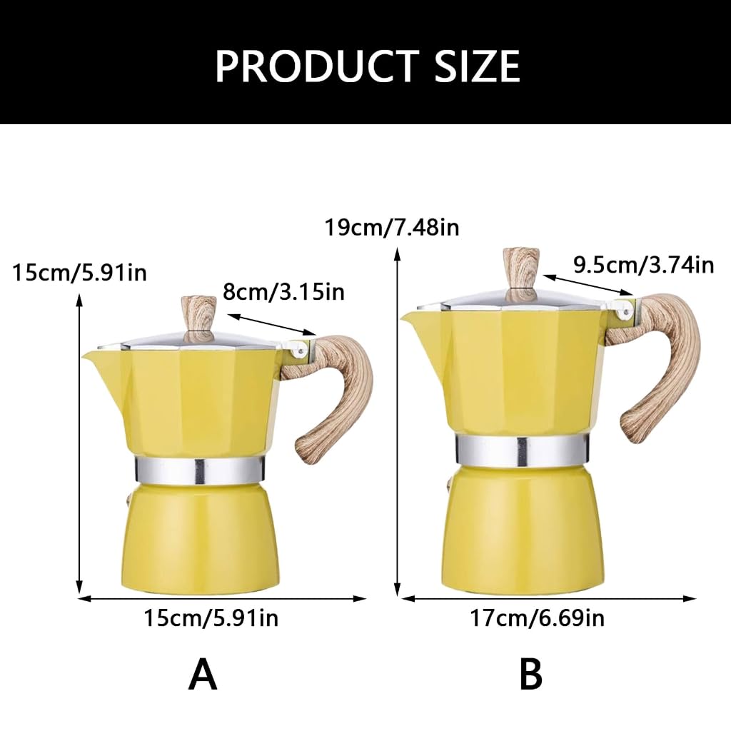 Caffettiera da 3/6 tazze da 150/300 ml con manico resistente al calore