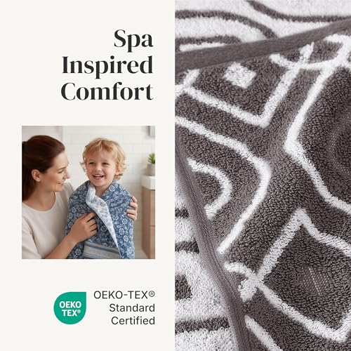 Image of Modern Threads 6 Piece Bath Towel Set - Bathroom Set with 2 Bath Towels, 2 Hand Towels, and 2 Wash Cloths - 100% Cotton, Super Absorbent & Extra Soft - Reversible Classic Diamond (Gray)