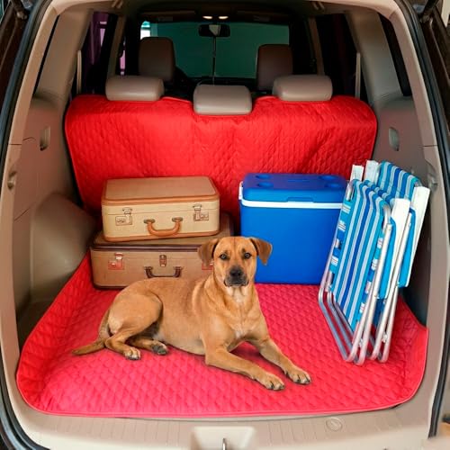 Capa Protetora Porta Malas Veicular Carro Universal Grande Impermeável Banco Lavável Resistente Pets Cachorro e Gato na Cor Vermelho