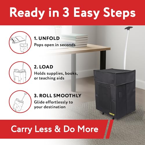 dbest products Smart Cart, BLACK Collapsible Rolling Utility Cart Basket Grocery Shopping Teacher Hobby Craft Art