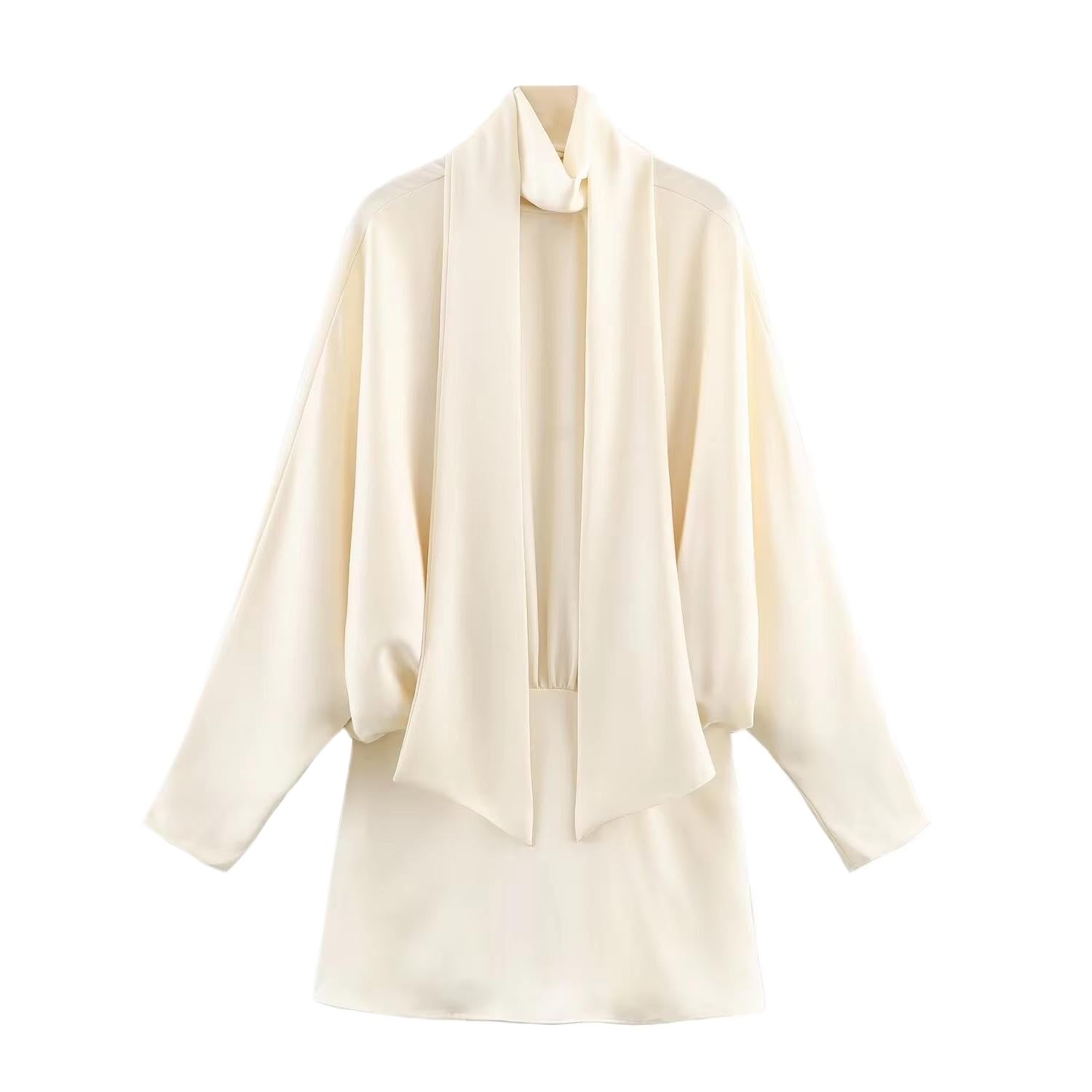 Womens Satin Texture Long Sleeve Turtleneck Mini Dress for Autumn Winter Fashion Office Lady A Line Evening Wear