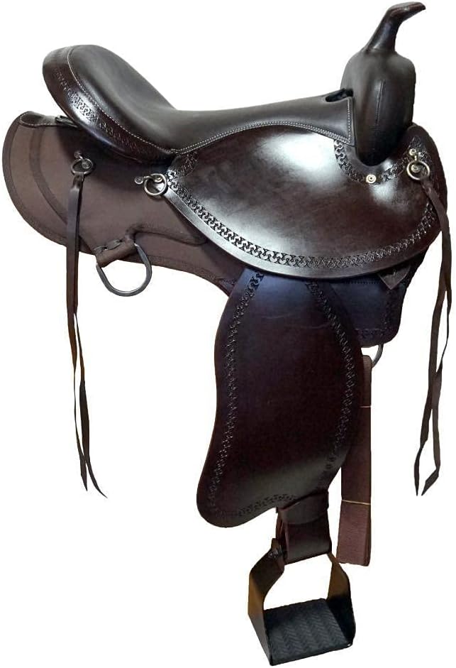 AD Saddlery Leather Western Endurance Trail Horse Saddle Handmade Comfort with Horn Equestrian Horseback Riding Horse Riding for Horse Size:14"-18" inches, M34