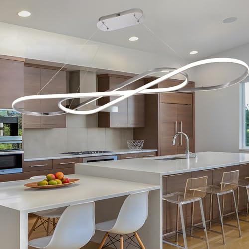 Image of 59.06in Led Chandelier Large Modern Led Pendant Light Fixture Dimmable with Remote Controller Electroplated Chrome