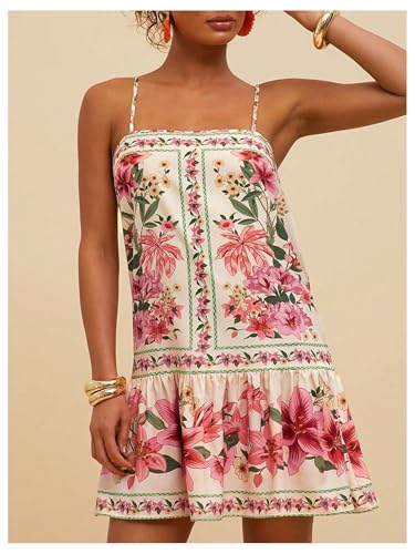 Image of MakeMeChic Women's Floral Boho Dress Sleeveless Vacation Mini Short Dress Tie Backless Sundress