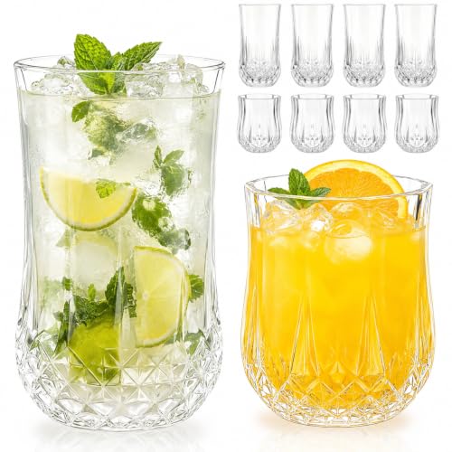 Image of bellemax Premium Dotted Design Water & Juice Glasses, 240 ML & 270 ML Combo, Drinking Glasses for Home, Kitchen, Dining, Party & Everyday Use Set of 12