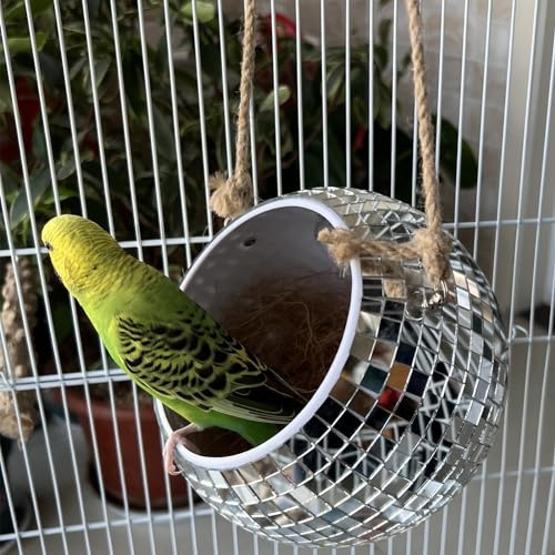 FlidRunest Disco Bird Nest Ball Toy, Hanging Small Bird Nest Breeding Ball, Bird Breeding Ball House, Disco Bed Hammock for Bird, Conure, Cockatiel, Lovebird, Canary