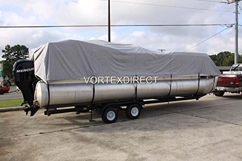New Grey 28 FT VORTEX Ultra 5 Year Canvas Pontoon/Deck Boat Cover, Elastic, Strap System, FITS 27'1" FT to 28' Long Deck Area, UP to 102" Beam (Fast 1 to 4 Business Day DELIVERY)