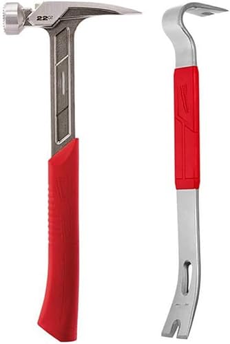 2 piezas de 22 onzas. Martillo de encuadre de cara fresada con 15 pulgadas. Mango de agarre de barra de palanca para herramientas Milwaukee