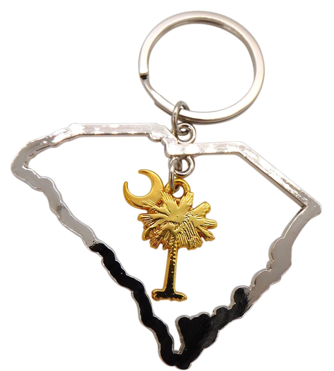 Westmon WorksSouth Carolina Keychain Two Tone Metal State Map Palmetto Key Ring Vacation Souvenir