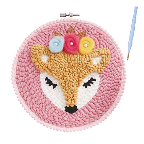RuiyiF Latch Hook Kits for Kids Beginner Preprinted, DIY Rug Hooking Kit with Punch Needle Colorful Yarn for Kids Adult (Fox)