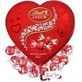 Chocolate Gift - TJMolten thank you label for Lindt Heart Box - 16x Lindt Lindor Milk Truffles 200g - Chocolate Truffles with Lindt Balls, Valentines Chocolate Gift for Her/Men, Mothers Day Gift