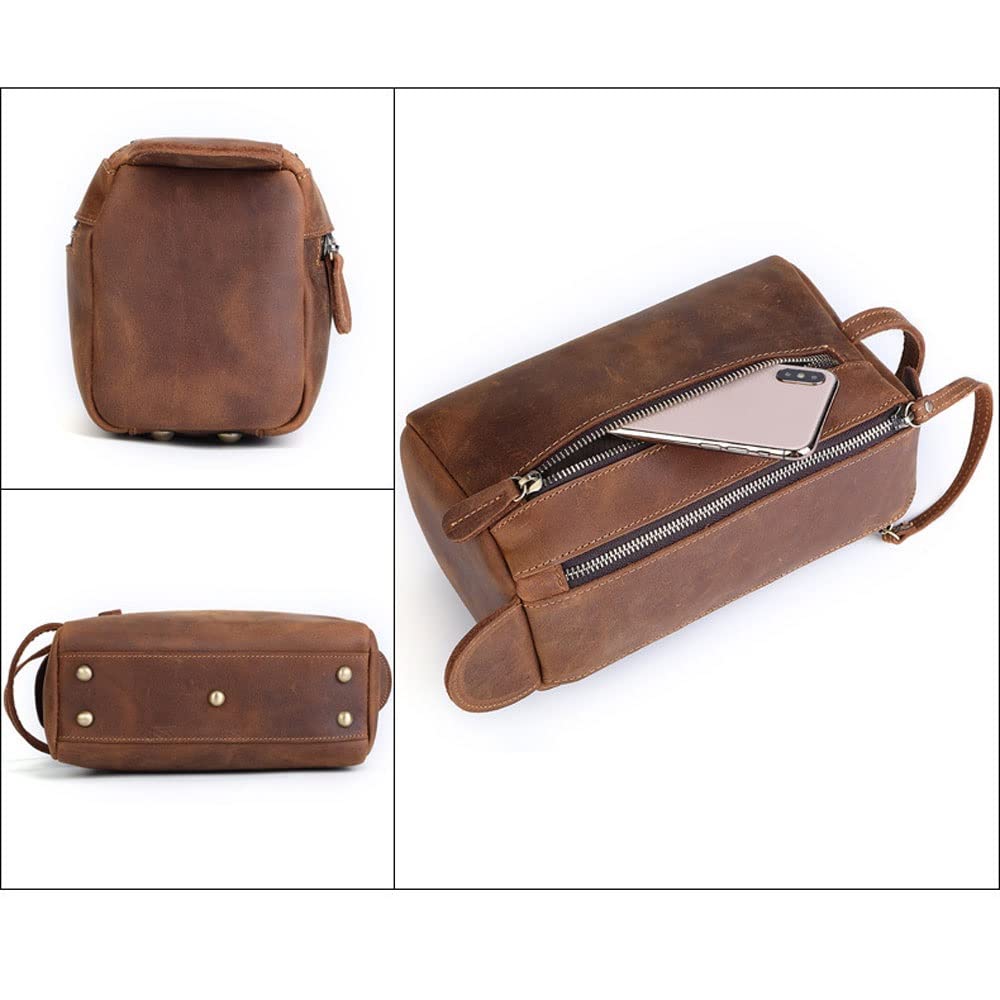 Leder -Toilettenbeutel mit Griffen, Hygieneorganisator, Reisen, Badezimmer, Rasur, Aufbewahrung, Reisen und Pflege -Wesentliche