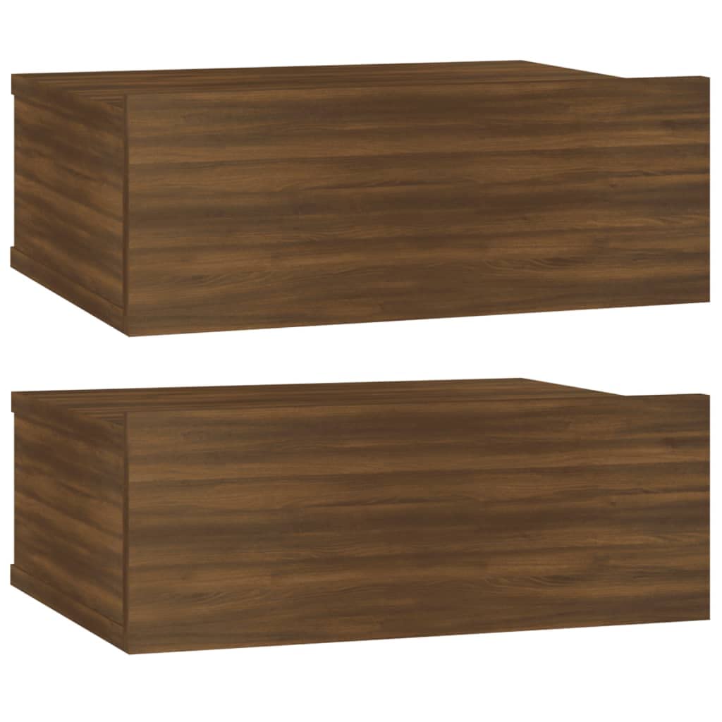 vidaXL 2X Mesita de Noche Flotante Pared Mesilla Estante Cajón Almacenamiento Organizador Decoración Revista Libro Casa Madera Roble Marrón