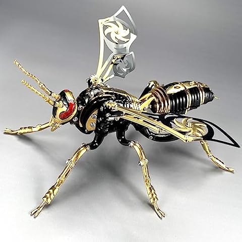 OreilleStar 3D Metal Puzzle for Adults Mechanical Wasp Model Kits Stainless Steel Puzzles Challenging DIY Assembly Building Block (Black+Gold) Cover