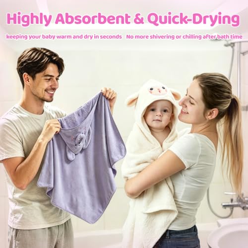 Image of Hooded Baby Towel- Large Baby Towel with Hood(31.5 x 31.5 Inch), Natural toddler towels,Ultra Soft and Absorbent Coral Velvet Coral Fleece Bath Towel for Infants, Newborns, Toddlers (Sheep-Elephant)