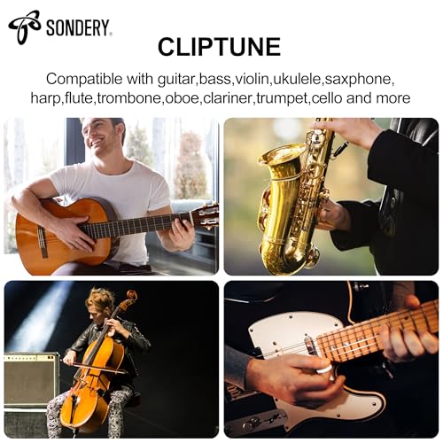 sondery guitar ukulele tuner clip on rechargeable easy to read simple tft screen extremely fast and accurate tuning headstock chromatic tuner pitch 410-460hz perfect for any lighting