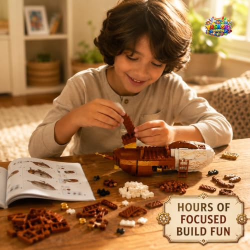 Image of Yashoni Airship Building Blocks Set - 185 Pcs Steampunk 2-in-1 Model Kit | Pull String Propeller Action, STEM Construction Toy for Kids 6+ Boys & Girls | Educational 3D Building Kit, Gift