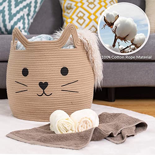 Image of ☆LBY ute Cotton Basket, Handcrafted Woven Storage Planter Basket for Home Decor, Multi-Purpose Bag with Handle for Living Room Bathroom Laundry & Toys cat shape (15 x 13 inch)