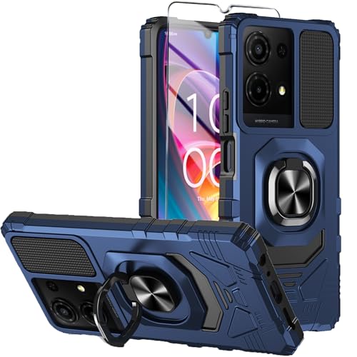 Mocotto for TCL K32/K33 5G 2025 Phone Case with Tempered Glass Screen Protector Military Grade Shockproof Protective Cover with Ring Kickstand (Blue)