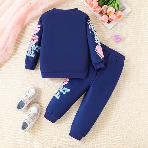 Image of Kids Toddler Girl Clothes Heart Letter Print Long-sleeved round collar top+Letter Print Pants Outfits Set