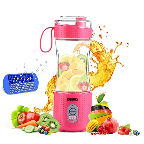 Portable Blender 2, OBERLY Upgraded 4000mAh Powerful Personal Juicer Cup for Shakes and Smoothies - Six Blades in 3D, 13oz Fruit Mixing Machine with Rechargeable Batteries, Ice Tray, Detachable Cup