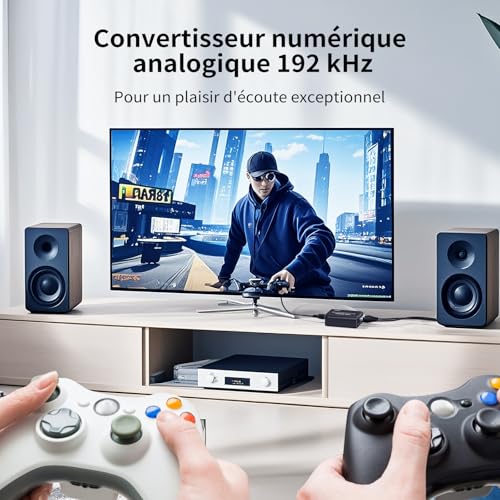 DA Wandler, Fokky 192kHz DAC Digital zu Analog Audio Konverter, SPDIF Koaxial Toslink zu Analog Stereo, Analog Stereo 3,5 mm Audio,1M optischem Kabel unterstützt HDTV DVD Blu-ray Sky Spielekonsole