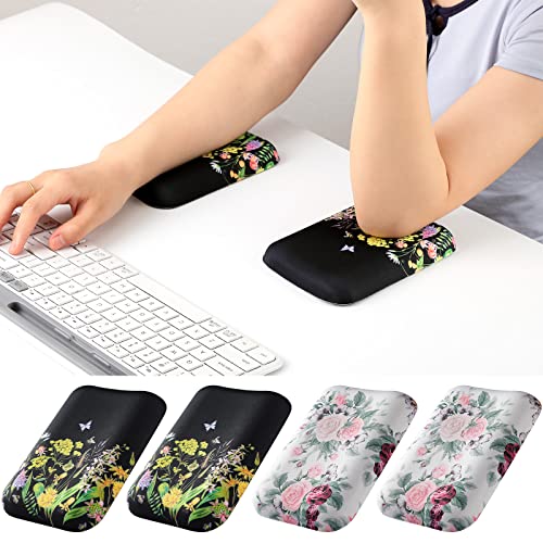 Kigley 4 Pcs Elbow Rest Pads for Desk Ergonomic Wrist Rest Pad Arm Rest Pads with Memory Foam and Non Slip Base for Relieve Elbow and Wrist Pain for Computer, Office (Floral)