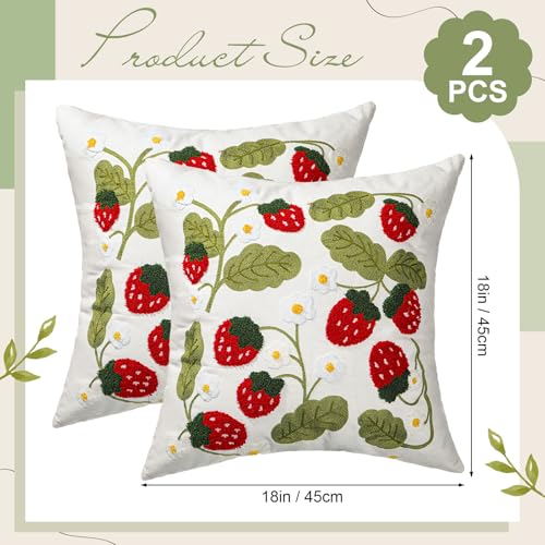 Tranqun Set of 2 Strawberry Throw Pillow Covers 18 x 18 Inches 3D Embroidered Cute Summer Fruit Sweet Decorative Pillow Cover Living Room Couch Sofa Bed Holiday Spring Summer Home Decor by Tranqun - Used condition - Image 2