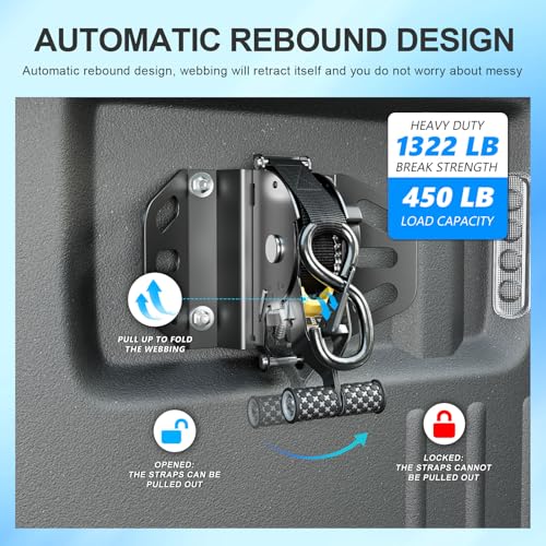 Image of SZYANG 2PCS Retractable Ratchet Straps Compatible with 2015-2026 Ford F150 Retractable Tie Down Straps Replacement for 2015-2026 Ford F-150 Accessories