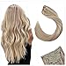 Ugeat 14inch Hair Extensions Clip in Human Hair 7PCS Highlighted Hair Clip in Extensions Ash Blonde with Bleach Blonde #P18/613 Human Hair Extensions Clip on 100Gram/Pack