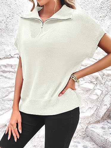 Viottiset Women's Sweater Shirts Sleeveless Pullover Knit Sweaters Tops Striped Zipped Shirt4