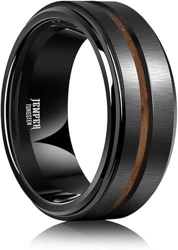 Anillos de tungsteno para hombre y mujer de 8 mm, negro, con diseño de promesa de moda, anillo de boda con ranuras martilladas, meteorito, carburo