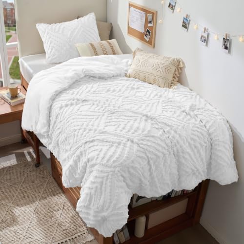 Image of BEDELITE Boho Comforter Set Twin - Tufted Boho Bedding Set, Bright White