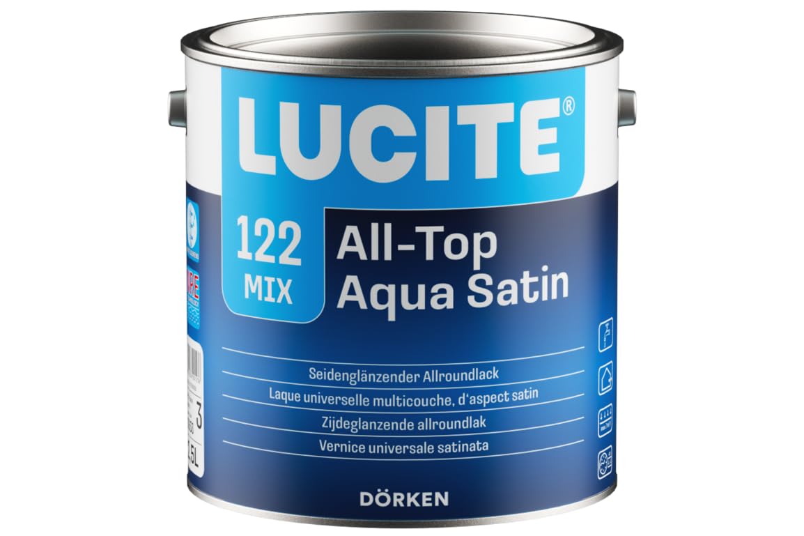 LUCITE All-Top Aqua satyna, 2,5 l – jedwabisty połysk, na bazie wody, gruby lakier uniwersalny na specjalnej bazie akrylu. System jednopłoniowy do lakierowania podstawowego i kryjącego wewnątrz i na zewnątrz.