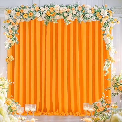 Image of Orange Backdrop Curtains 4 Panels 5ft x 8ft Polyester Wrinkle Free Fabric Photo Drapes for Backdrop Parties Home Halloween Decorations