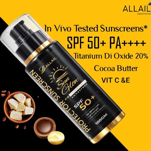 Image of ALLAIL SUN GLOW Protector Sunscreen, SPF 50+, Vitamin C and E Enriched, 100gm
