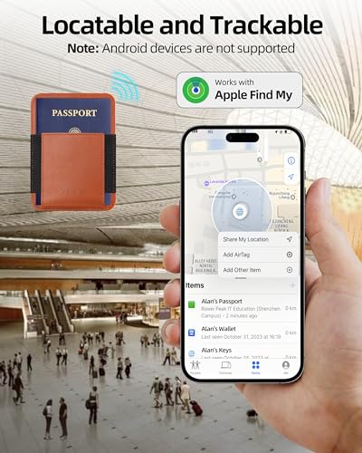 Image of Passport Holder with Find My, RFID Leather Minimalist for Travel, Fit 4 Cards & 2 Passport