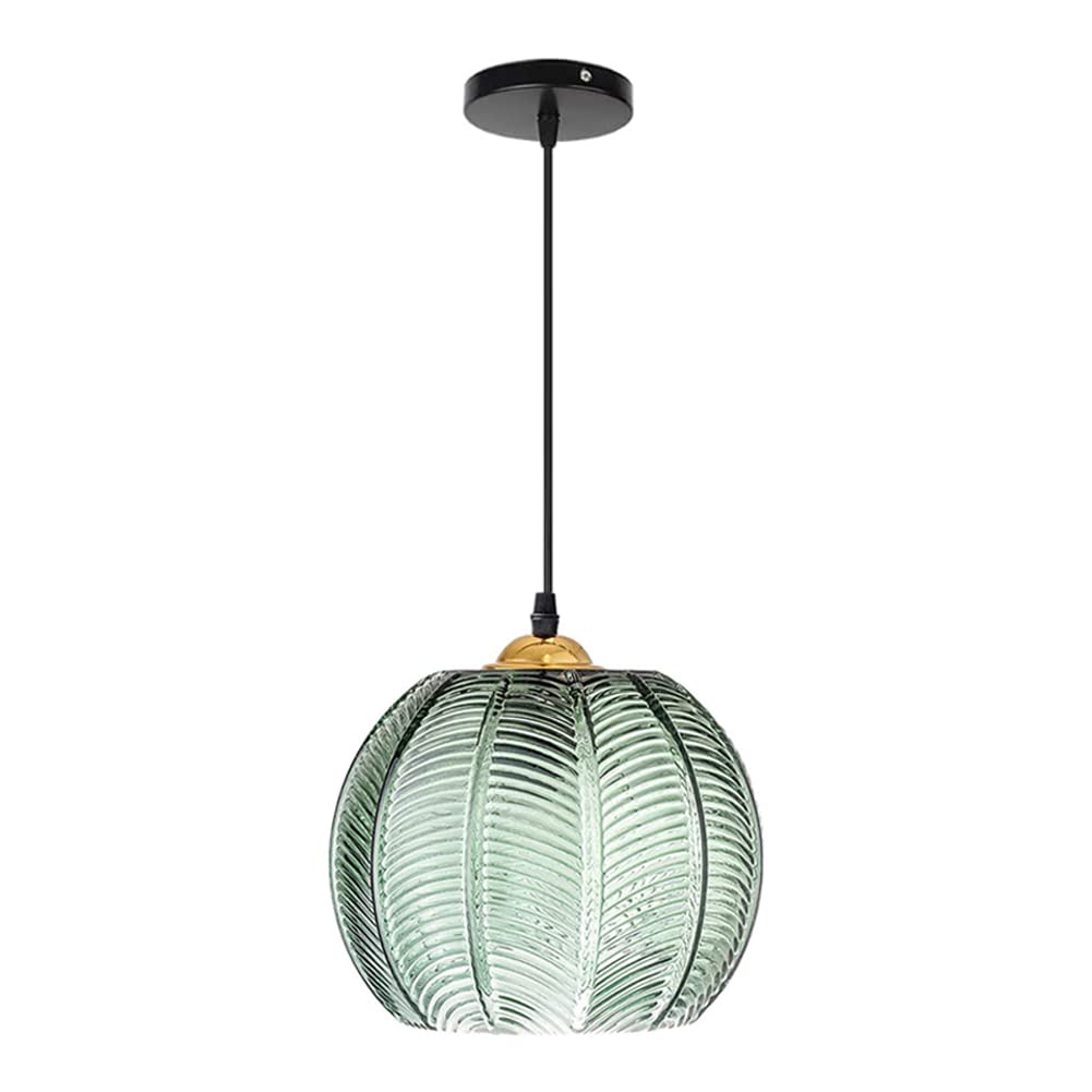 Lámpara colgante de vidrio verde de 22cm con diseño de calabaza y rayas para techo