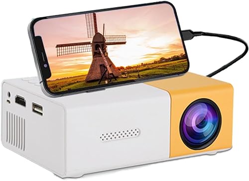 Mini Projector, Portable Phone Projector 1080P Full HD Support, Mini Projector for Bedroom with Remote Control, Compatible with HDMI/Audio/Smartphone/Tablet/PC/TV Stick/USB/AV (Yellow)
