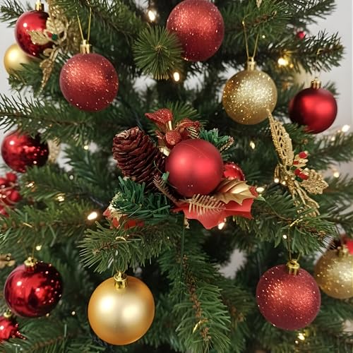 Image of Crackles Christmas Cherry Apple Pine Decoration | Artificial Xmas Ornaments for Tree, Wreath, Gifts & Home Decor | Festive Decorative Accessories (multicolor) Pack of 1