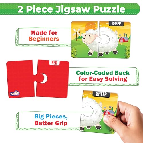 Image of My Starter Jigsaw Puzzle - Animals & Colors| 2-Piece Puzzle for Kids Age 2,3,& 4 yrs| Montessori Educational Toy Set of 20 Puzzle, 40 Big Pieces| Return & Birthday Gift for Boys & Girls