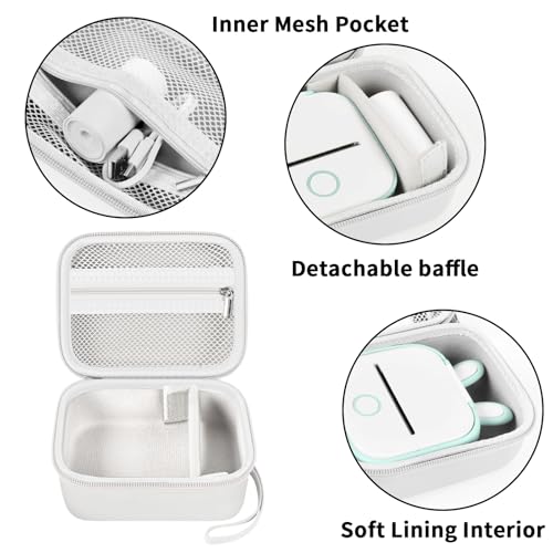 Image of ANKHOH Label Maker Case for Memoking T02 / for Phomemo M02 / M02S / M02 Pro / Q30S / for Ponek Mini Pocket Printer, Portable Sticker Printer Storage Holder Organizer Bag Paper&USB Cables, Box Only (White)