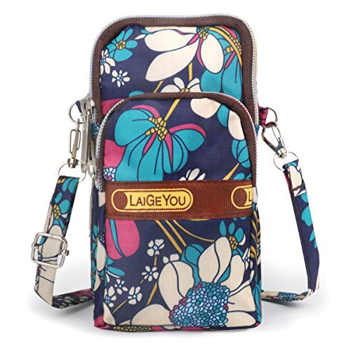 Idefair Mesdames filles Floral sac à bandoulière téléphone portable sac à bandoulière coton téléphone portable sac à main pour porter carte sac à main pour téléphone portable (Bleu)