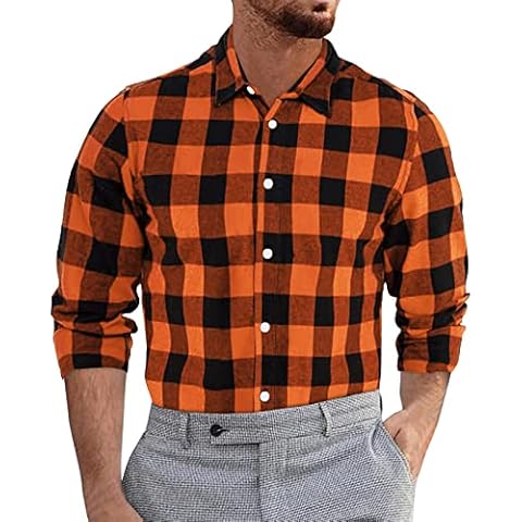 ZYXTIM Men's Cotton Dress Shirts Plaid Flannel Shirts Shackets Long Sleeve Collar Casual Button Down Shirts Regular Fit Gingham Shirts Cover