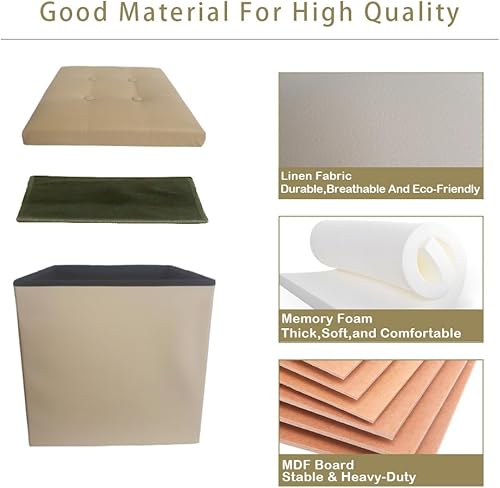 Miniatura 4 de Taburete otomano de almacenamiento plegable con espuma viscoelástica para ahorrar espacio, otomana cuadrada de 15 x 15 x 15 pulgadas, piel sintética