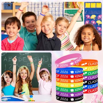 JUNEBRUSHS 24Pcs Kindergarten Preschool Silicone Rubber Wristbands Bracelets for Class of Graduation Kindergarten Preschool Party Favors Accessories (8 Designs)